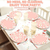 Qyeahkj 50 PCS Pink Daisy Oval Paper Plates Spring Large 11” One Two