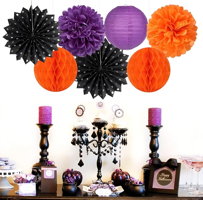 Black Orange Purple Halloween Party Decorations 14pcs Kits Paper