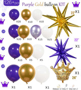royal Purple gold white Balloon garland kit 126Ppcs luxury double