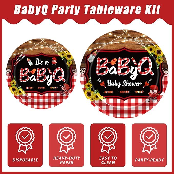 96 Pcs BBQ Baby Shower Decorations It's A BabyQ Party Plates and