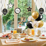 Happy 16th Birthday Black & Gold Balloon Set 16th Birthday Swirls