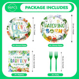96Pcs Dinosaur Baby Shower Decorations Watercolor Dinosaur Plates