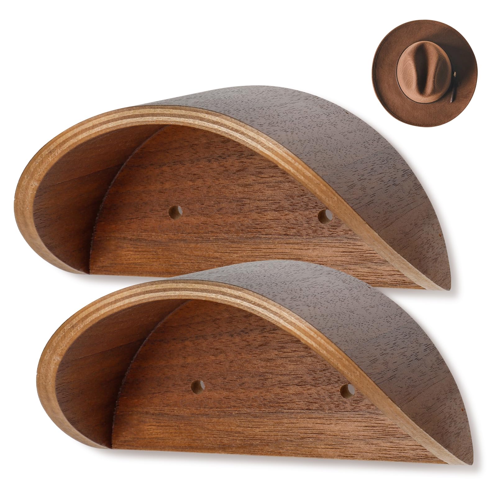 HUANGSTY 2 Pack Cowboy Hat Rack Wall Mount, Non-Damaging Curved