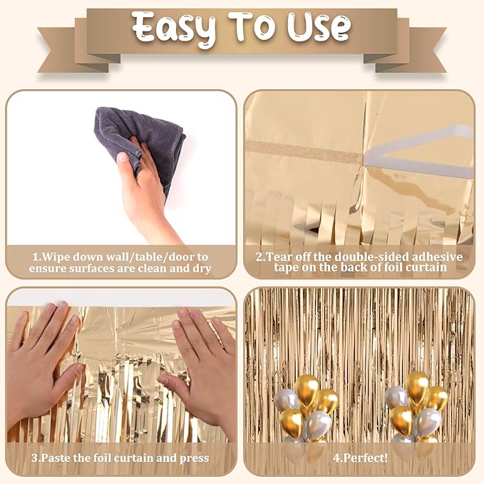 Voircoloria 2 Pack Champagne Foil Fringe Backdrop Curtains, Tinsel