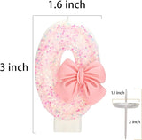 60th Birthday Candles for Cake, Pink Bow Number Cake Candles, 2.76