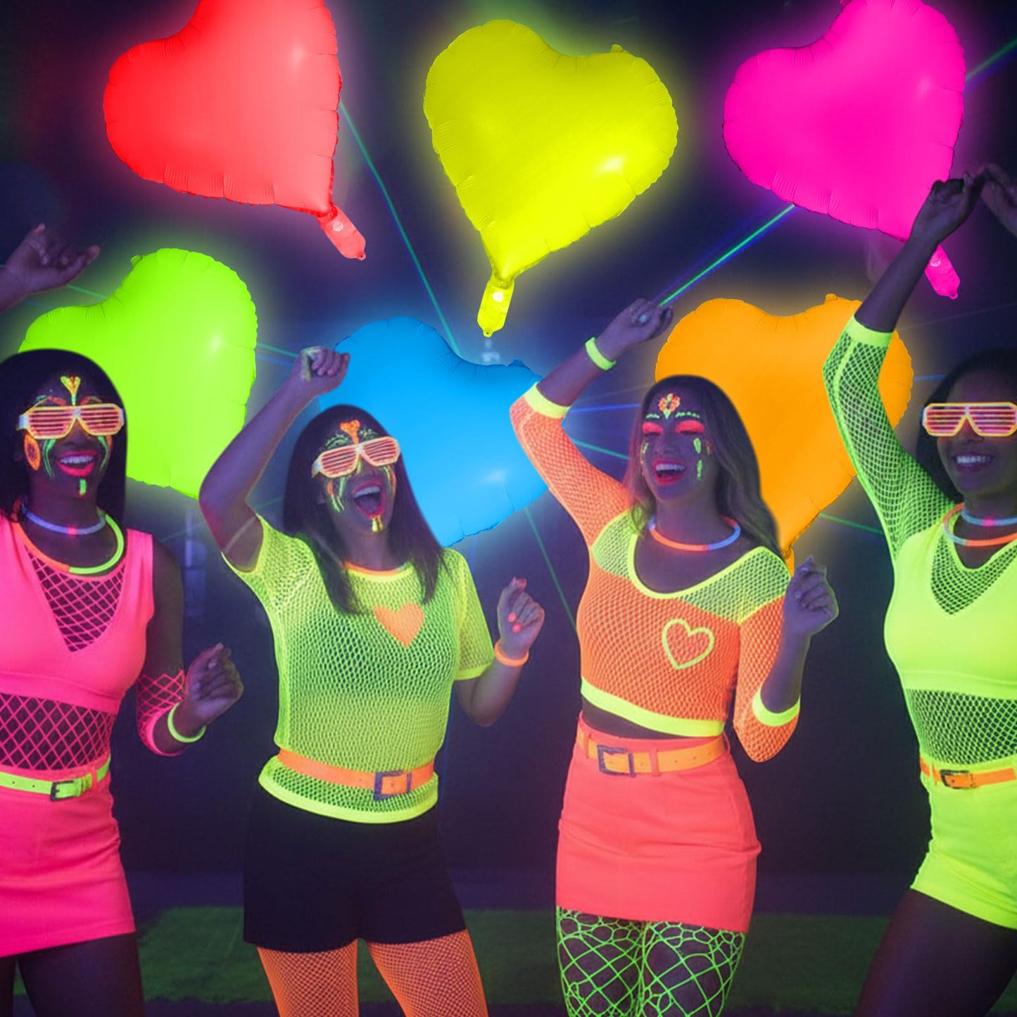 Vertintong 12 Pcs Heart Glow in The Dark Neon Balloons Foil Birthday