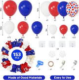 Amandir 153Pcs Red White and Blue Balloons Garland Arch Kit Different