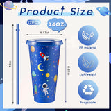 12 Pcs Space Party Plastic Cups with Lid and Straw 24 oz