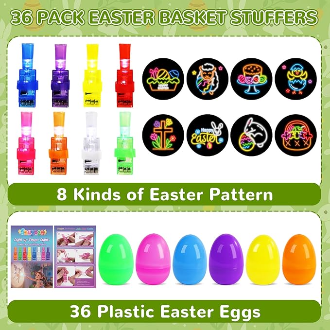 36 Pcs Prefilled Easter Eggs with Light up Finger Lights Toys Easter