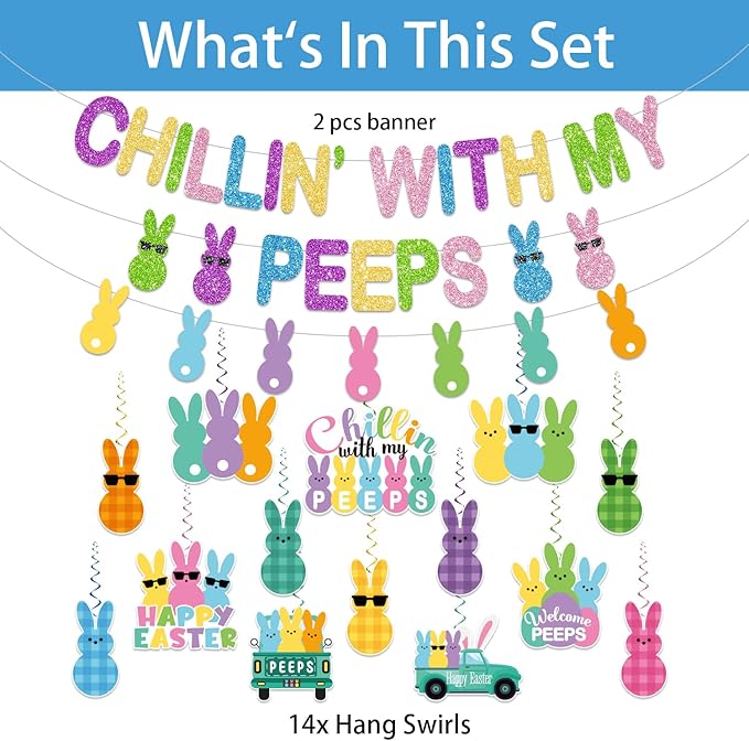 Easter Banner No DIY Glitter Colorful Chillin with My Peeps Banner
