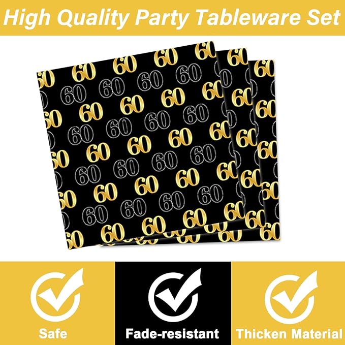 96PCS 60th Birthday Party Decoration Set Table Tableware Supplies
