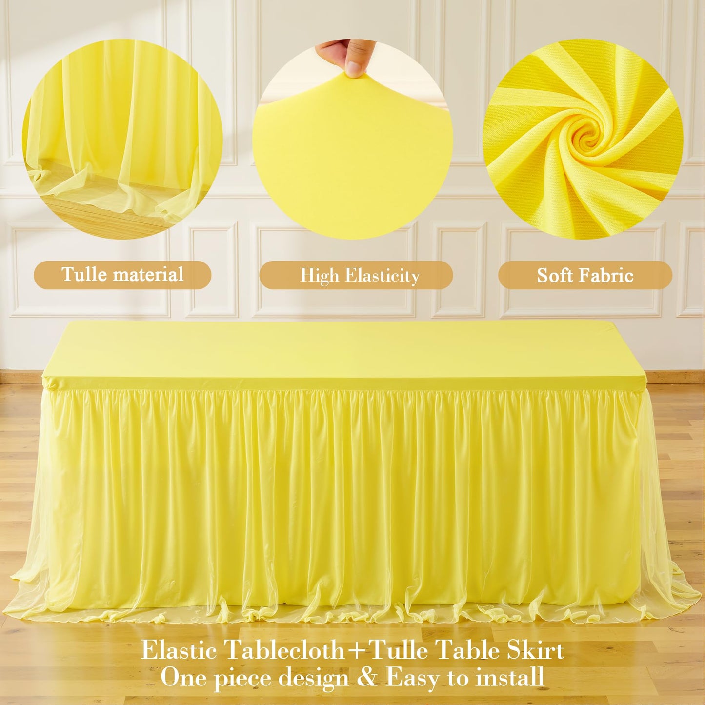 Yellow Tulle Tablecloth for 6 Foot Rectangular Tables 6ft Yellow