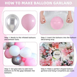 Pink and Silver Balloon Arch Kit, Metallic Silver Macaron Pink Balloon