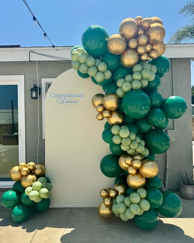 Green and Gold Balloon Arch Kit, Dark Emerald Green Hunter Forest