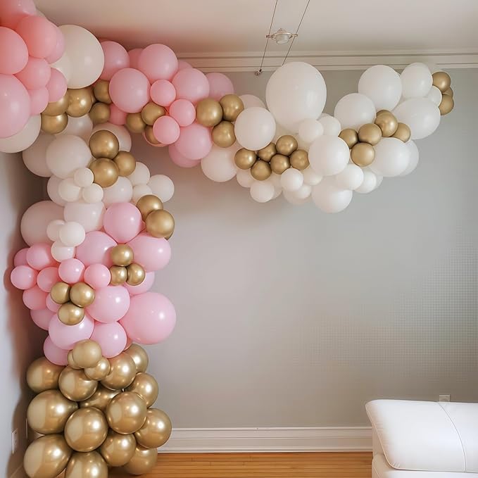 Pink Gold Balloons Set 60Pcs 12 Inch Pastal Baby Pink Metallic Gold