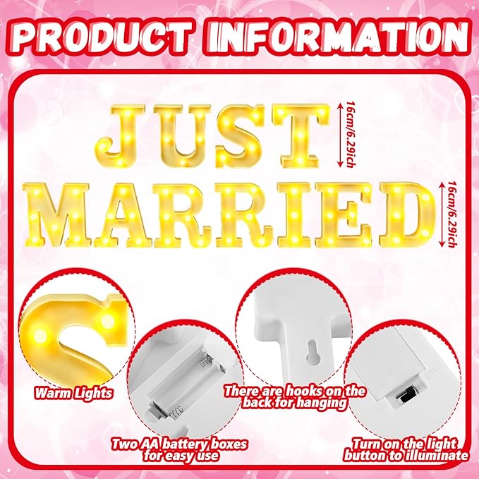 11 Pcs Just Married Large LED Letter Sign Just Married Sign LED