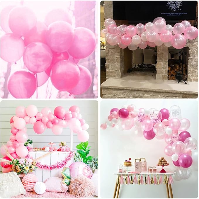 Pink Balloons Set, 60 Packs 12 Inch Metallic Chrome Pink Pearl