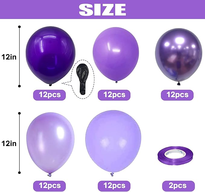 Togvu Purple Balloons, 60 Packs 12 Inch Metallic Chrome Pearl Macaron