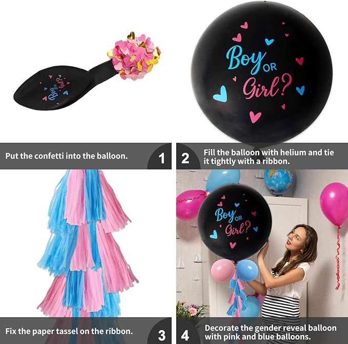 Gender Reveal Balloon Kit 2pcs 36 Jumbo Black Baby Boy or Girl