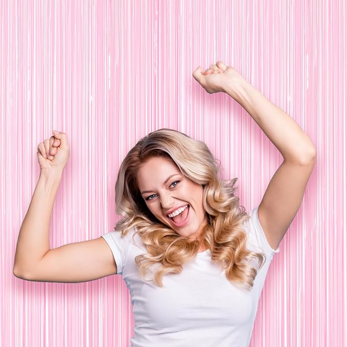 Voircoloria 3 Pack 3.3 x 8.2 ft Pasel Pink Foil Fringe Backdrop