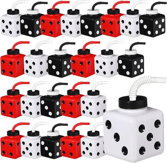 24 Pieces Casino Theme Cups with Straws and Lids 10 oz Plastic Shape