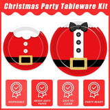 96 Pcs Santa Christmas Paper Plates Santa Claus Suit Disposable