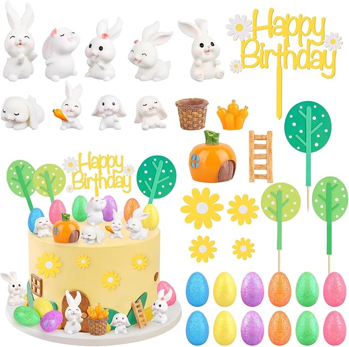 29Pcs Easter Cake Decorations Set with Mini Rabbits Easter Eggs