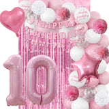 10th Birthday Decorations for Girls Pink Number 10 Balloon Bow