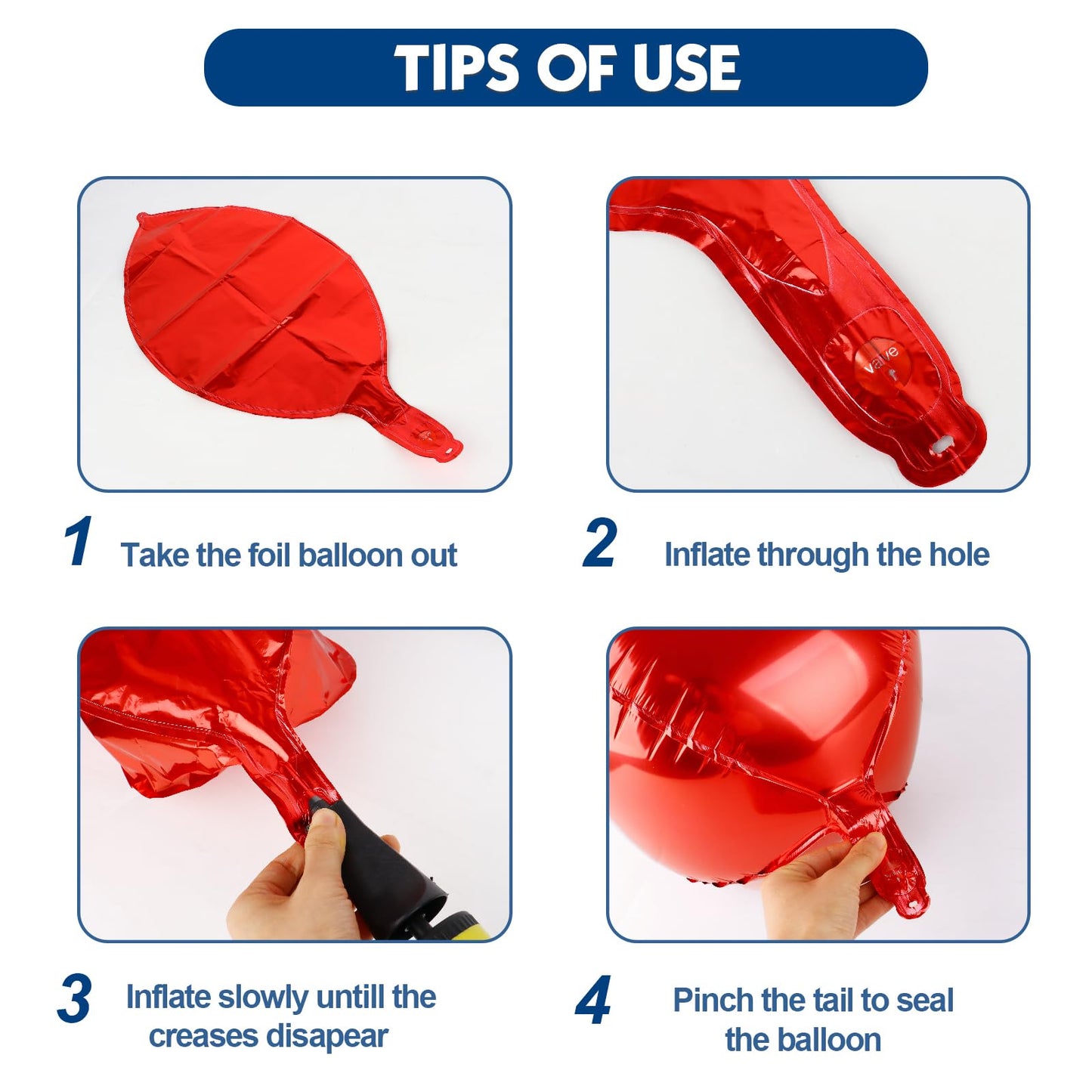 Metallic Red Round Foil Balloons, 22" Large 4D Sphere Mylar Balloons