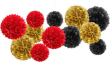 Red Black Gold Party Decorations Tissue Pom Poms 12pcs Game Night