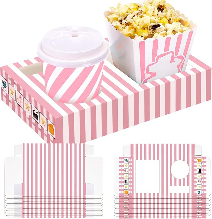 20 Pcs Pink Movie Night Supplies Movie Night Paper Snack Trays