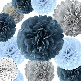 Dusty Blue Wedding Decorations 15 PCS Tissue Pom Poms Paper Garland