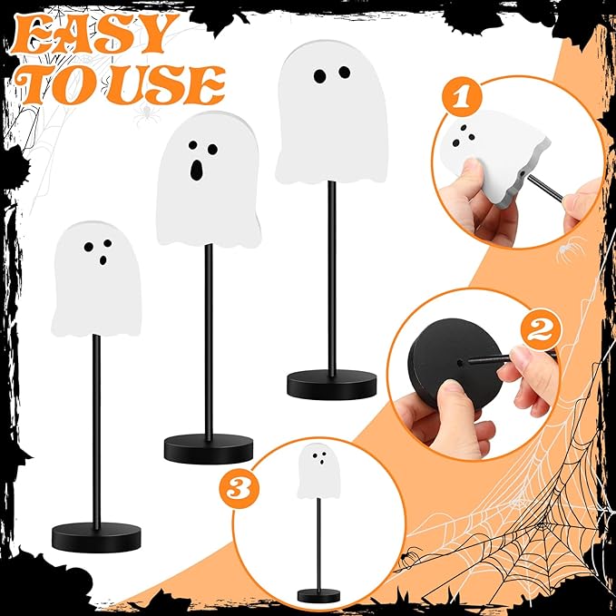 6 Pcs Halloween Table Decorations Cute Ghost Wooden Signs Halloween