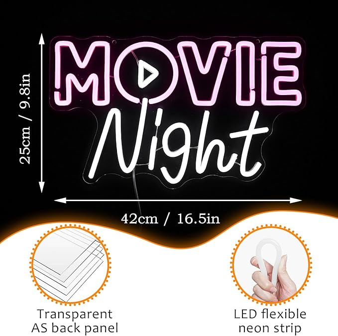Movie Night Neon Sign LED Pink White Neon Light for Wall Decor