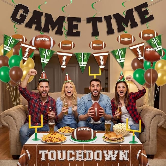 Football Party Decorations Banner & Spiral Set GAME TIME Banner with