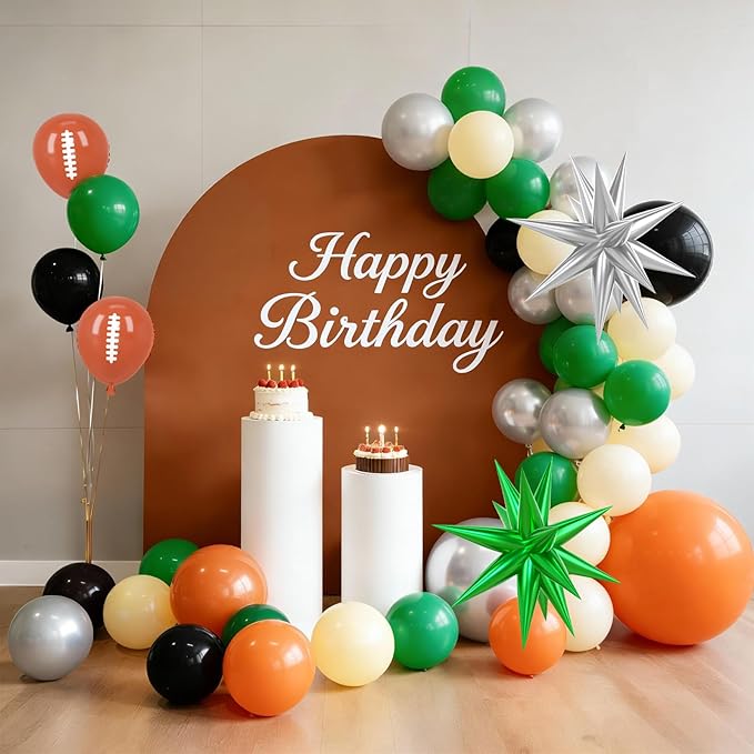 60pcs Football Balloons 12 Inch Dark Green Black Silver Khaki White
