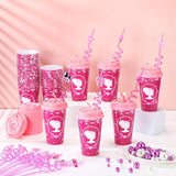 36 Sets Pink Princess Party Favors Goodie Cups with Lids and Straws