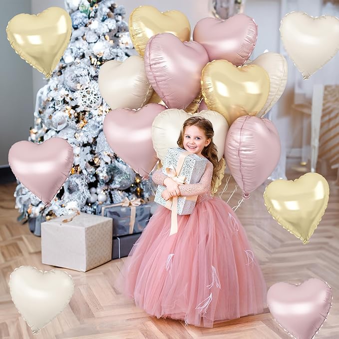 Dusty Pink Cream Heart Balloons, 12Pcs 18 Inch Retro Blush Pink Nude