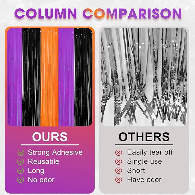 Voircoloria 3 Pack 3.3 x 8.2 ft Halloween Foil Fringe Backdrop