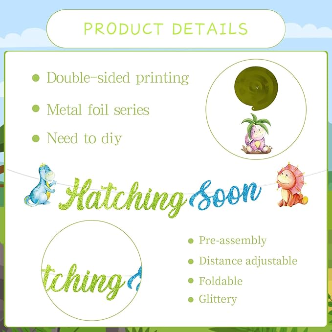Dinosaur Baby Shower Decorations No DIY Hatching Soon Banners Baby