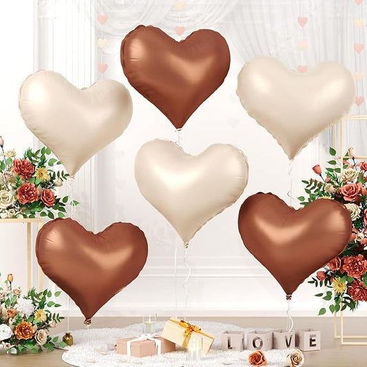 Paready 24 Inch Beige Brown Heart Balloons, Coffee Apricot Heart