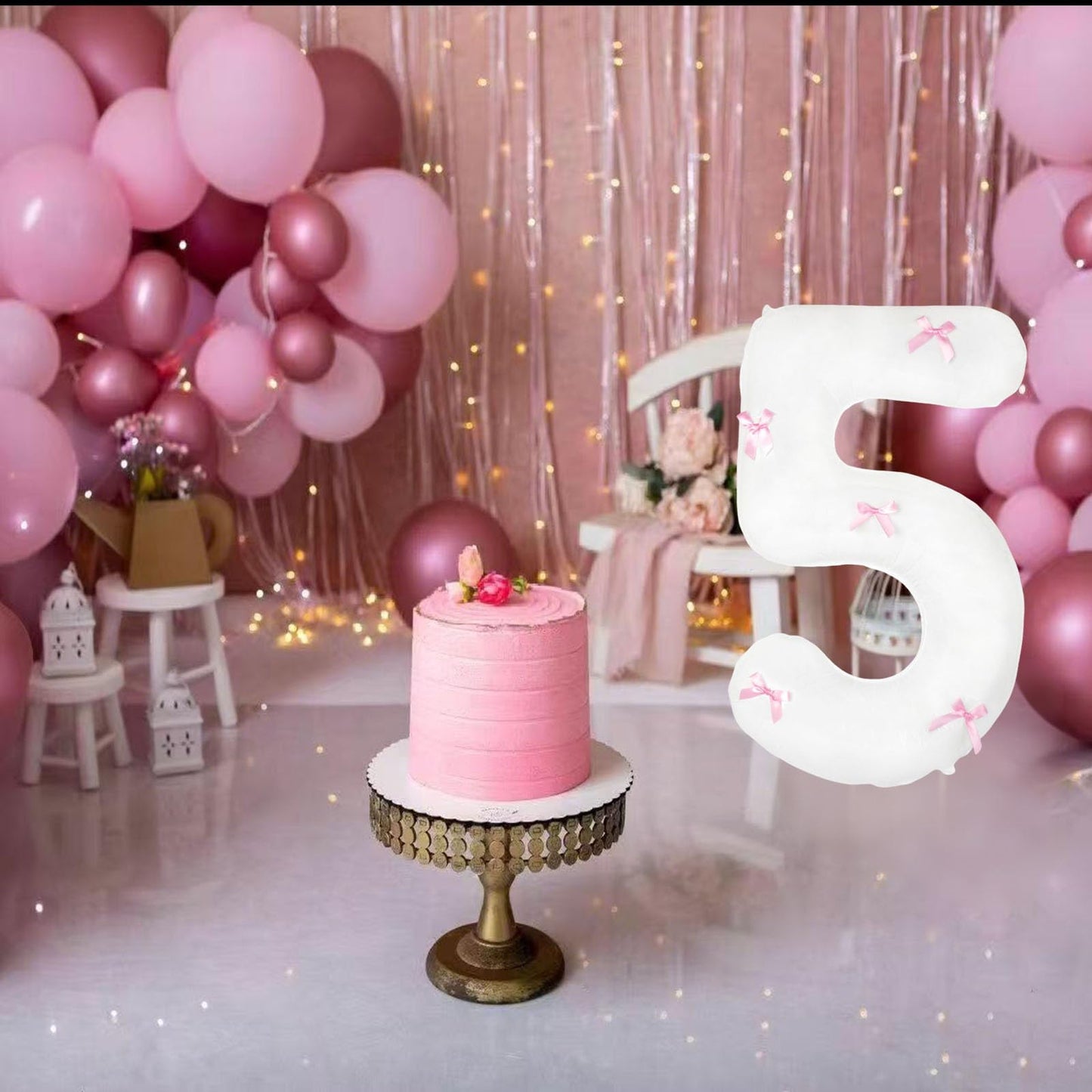 40 Inch White Number Balloons with Pink Bow Coquette Birthday