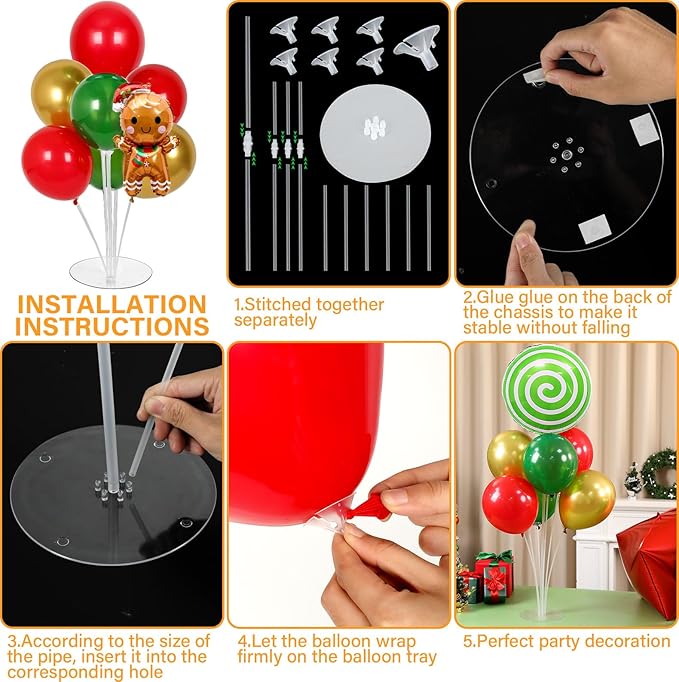 4 Sets Christmas Party Balloons Stand Kit with Gingerbread Man Candy