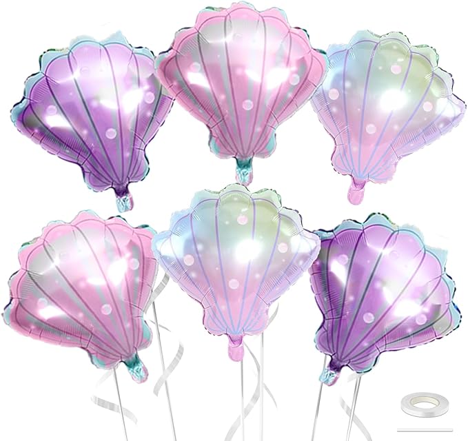 Biapian Sea Shells Balloons, Large Mermaid Shells Foil Balloon, 6 Pcs
