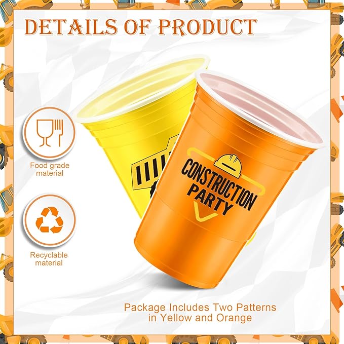 48 Pcs Construction Party Supplies Bulk 16 oz Construction Party