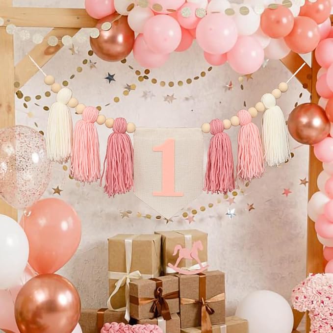 Boho Pink Handmade 1st Birthday High Chair Banner First Highchair