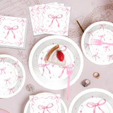 100 Pcs Pink Ribbon Bow Party Supplies Set, Serves 25 – Disposable