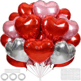 18 Inch Pink & Sliver & Red Heart Balloons 24 Pcs Valentine's Day