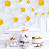 EUVBOKW 21PCS Daisy Balloons,White Foil Flower Balloons Set for Groovy