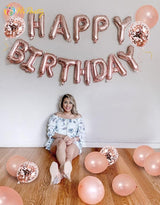 30pcs Pink Rose Gold Birthday Decorations 3D Mylar Foil Happy